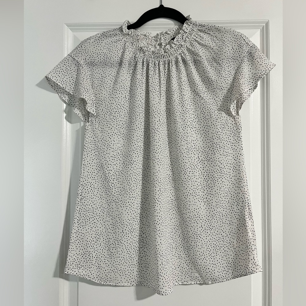 Women’s Express White Short Sleeve Polka Dot Work Blouse - Size XS